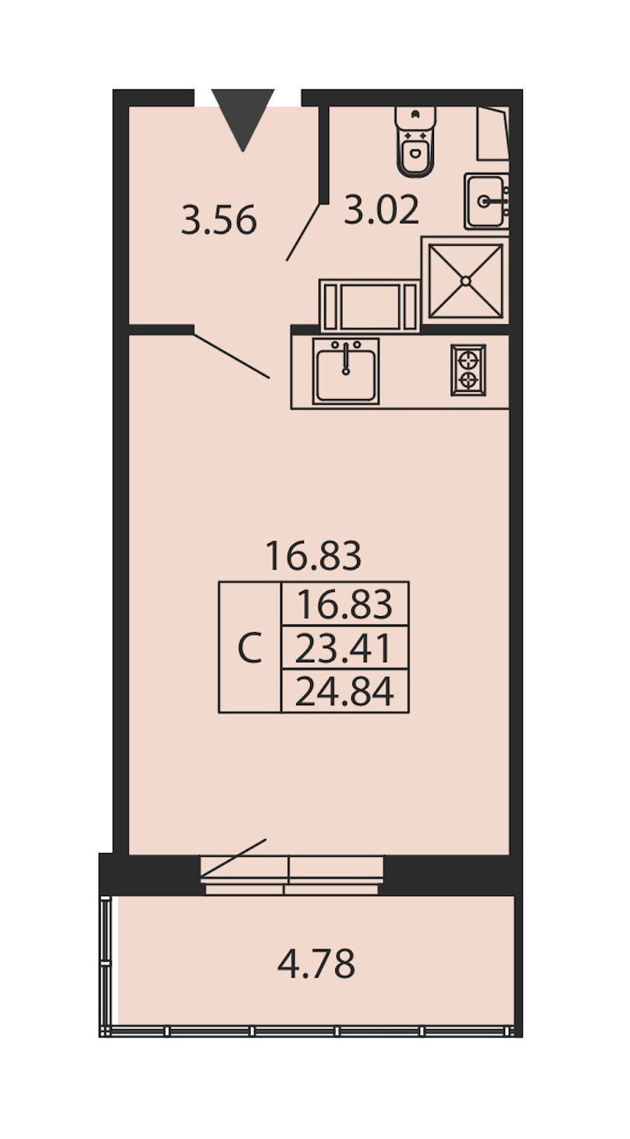Квартира студия 23.41 м², 12/12 эт., ЖК «Полис ЛАВрики»